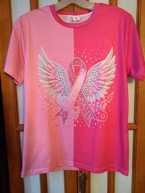 Women's New Pink Breast Cancer Awareness Pink T Shirt Sz M